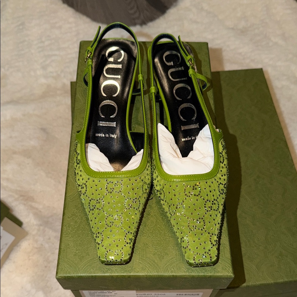 Gucci Green Heels with Embellishments